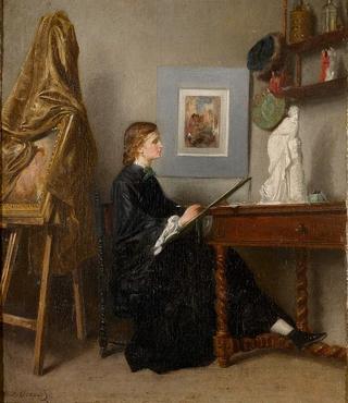 A Female Artist at Work in Her Studio