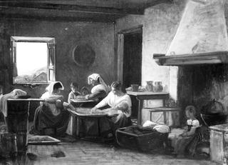 意大利奥列瓦诺附近农舍厨房工作的妇女