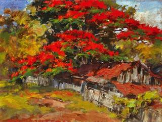 Kampong Cottage with Flamboyant Tree