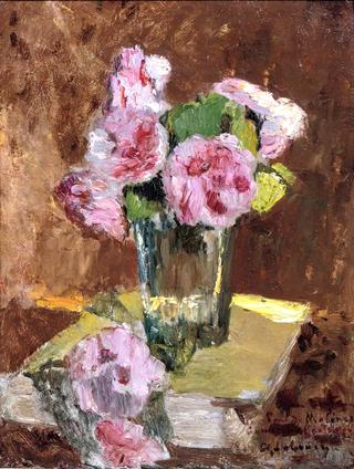 A still life with roses in a vase