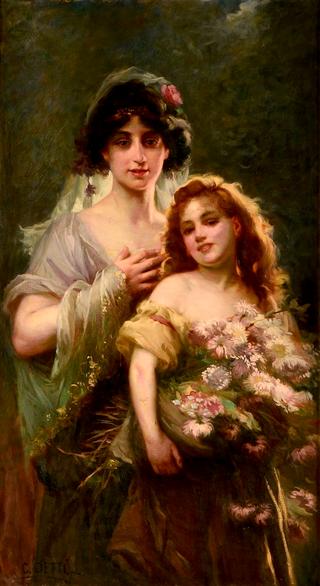 Portrait of Mother and Daughter with Flowers