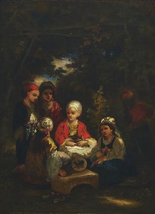 Six Oriental Children in a Forest