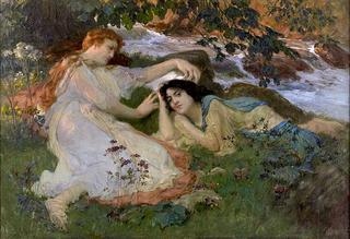 An Idle Moment, Two Beauties by the River