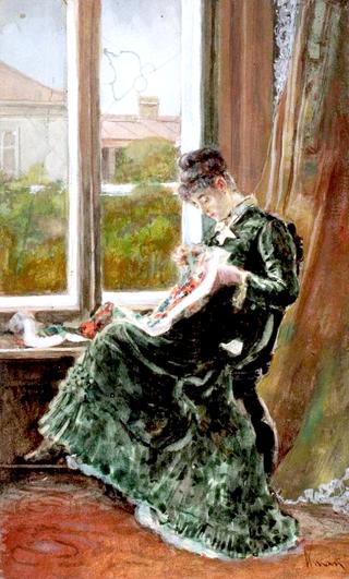 Young Woman Embroidering