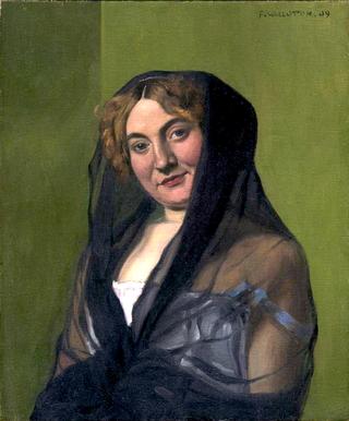 Young Blond Woman with Black Veil