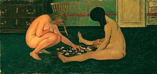 Two nude playing checkers