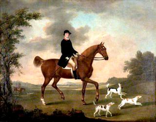 诺埃尔·希尔，贝里克勋爵一号（？），骑着马，带着猎犬