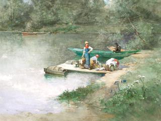 Washerwomen by a River Bank
