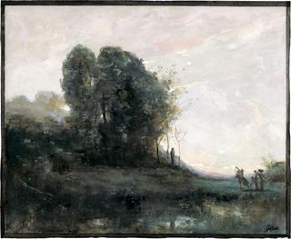 Landscape in the Evening Light with Dancing Women at a Pansherme