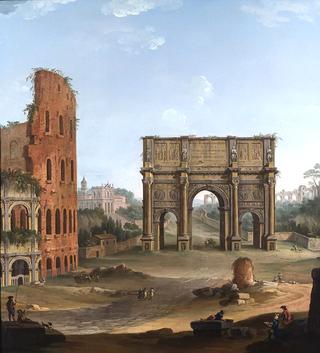Rome, a capriccio view of the Colosseum and the Arch of Constantine