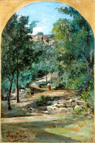 Near Aix on the Ain: Strollers on a Wooded Path