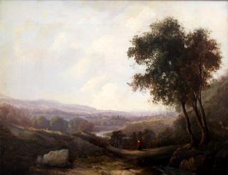 A Country Landscape with Distant Buildings, Figures in the Foreground