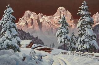 Snow Covered Alps with Cabins