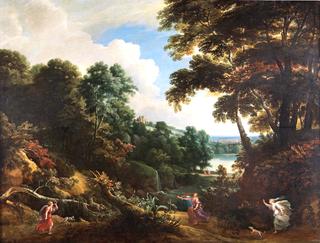 A Wooded Landscape with Diana and Her Nymphs Hunting a Stag