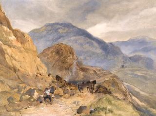 A Highland Landscape with a Stone Breaker in the Foreground,