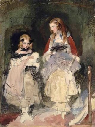 Double portrait of the Hons Mary Isabella and Cecile Katherine Carington, (unfinished)