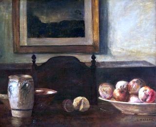 An interior with a still-life with apples