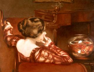 A Girl Seated by a Bowl of Goldfish