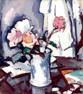 Roses in a Blue and White Jar