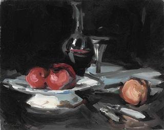 Still Life with Wine Decanter, Glass and Apples