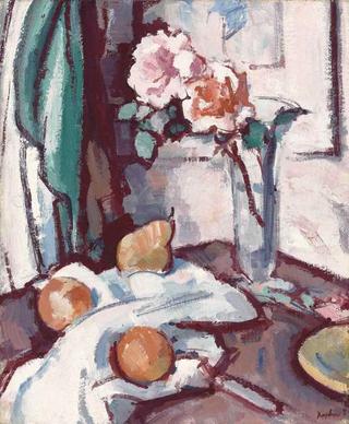 Still life with Pink Roses, Oranges and a Pear