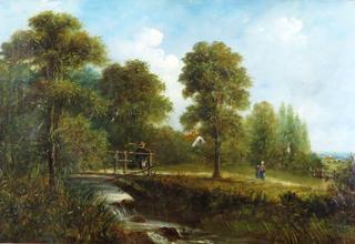 Summer Landscape with Hikers