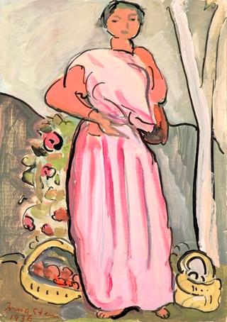Woman in Pink with Baskets