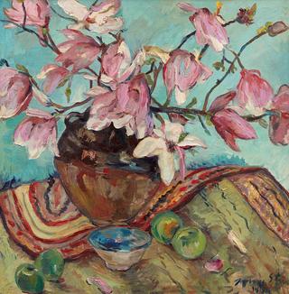 Still Life with Magnolias, Apples and Bowl