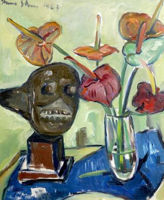 Still Life with Arum Lilies and Mask