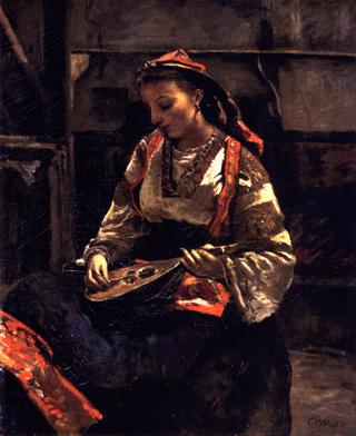 Seated Italian Woman Playing a Mandolin in Corot's Studio