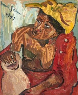Woman with a Yellow Headscarf and Pot