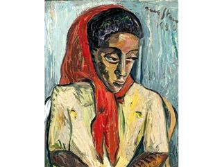 Portrait of a Malay Woman in a Red Headscarf
