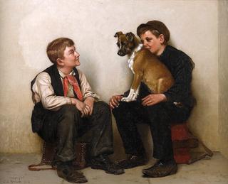 Two Shoeshine Boys with a Dog