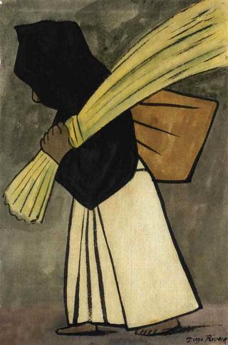 Woman Carrying a Bundle and Straw