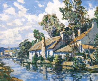 Sunlit Cottages by a River