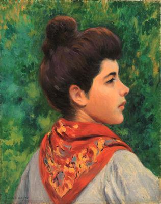 Young girl with red scarf