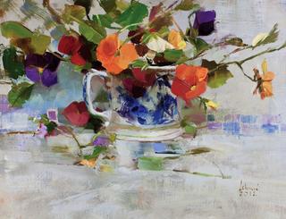 Blue Cup and Pansies