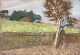 Landscape on Weyerberg with a walking man "