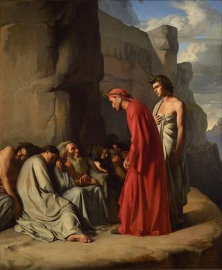 Le Dante, conduit par Virgile, offre des consolations aux âmes des envieux (Dante and Virgil console)