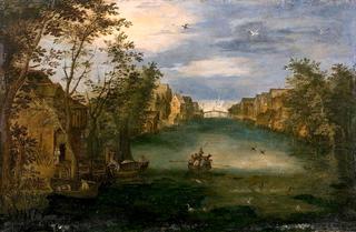 River Landscape with Figures