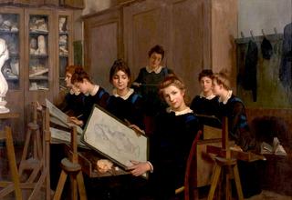 Seven Young Women in a Drawing Class
