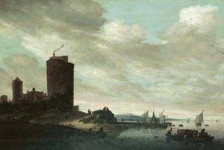 River Landscape with Large Tower
