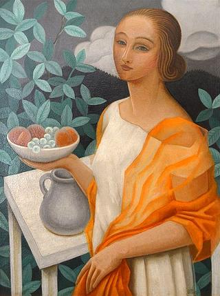 Young Woman with Fruit Bowl
