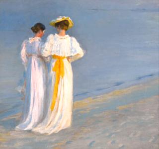 Anna Ancher and Marie Kroyer on the beach at Skagen