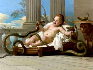 Hercules in His Cradle Strangling Snakes