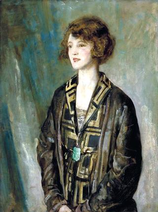 Portrait of Mrs Charles Romer-Williams, wearing a jade pendant