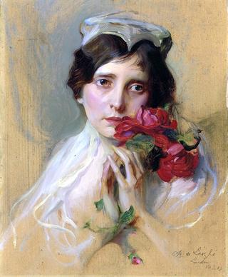 Portrait of a lady wearing a peaked headdress