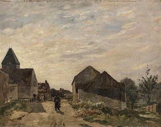 Village road with figure
