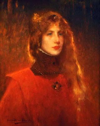 Young woman in red