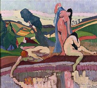 Bathers at a fountain